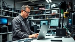 Riparazione pc torino: tecnico informatico esperto al lavoro nel suo laboratorio di riparazione.