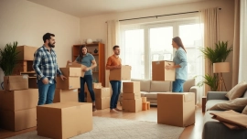 Efficiently managing Umzug Nürnberg with professional movers packing boxes in a bright room.