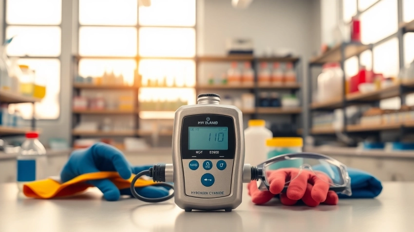 Explore crucial features of a Hydrogen Cyanide gas detector in a laboratory setting.