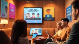 Users engaging in conversations with an advanced sex chat bot in a vibrant chat room.