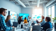 Teams strategizing on digital marketing Edmonston plans in a vibrant office setting.