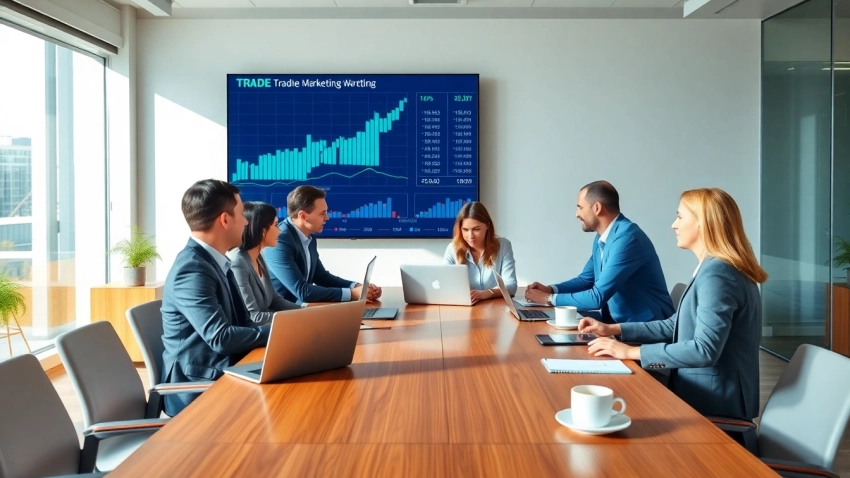 Discussing trade marketing strategies in a collaborative business environment.