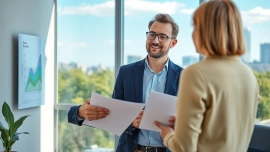 Environmental Health & Safety (EHS) Consultant advising a client in a modern office environment.