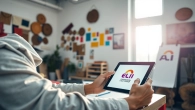 Create a custom AI logo design while sketching ideas in a creative workspace with vibrant tools.