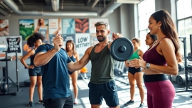 Engaging weight loss personal trainer Jersey City demonstrating exercises to diverse clients in a modern gym.