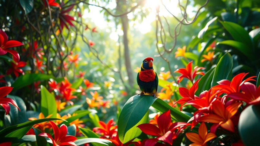 Exotic bird in a lush jungle setting emphasizing beauty at www.sudswild.com.