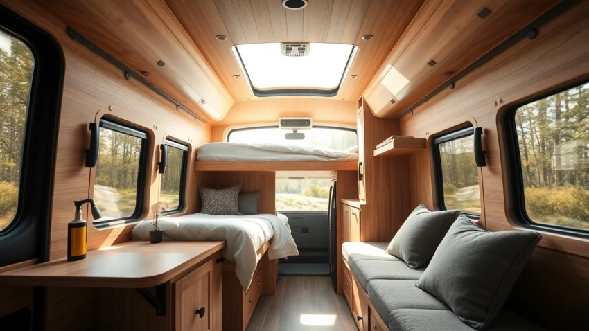 Explore the custom interior of a perfect Van designed for adventure and comfort.