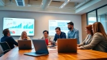 Engage in a professional trade marketing strategy session showcasing teamwork and innovation.