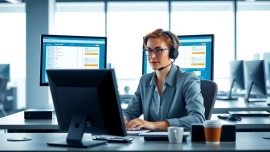 Efficient Order Processing Services showcased by a focused call center agent managing orders.