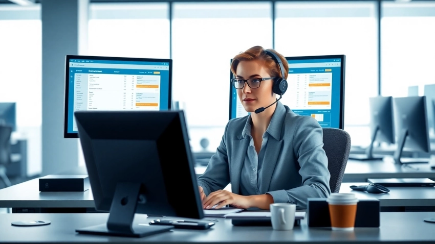 Efficient Order Processing Services showcased by a focused call center agent managing orders.