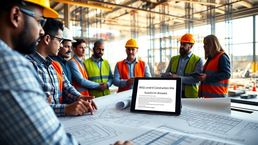Discussing nvq level 6 construction site management questions and answers pdf with a focus on teamwork and planning.