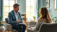 What is bulimia treatment presented in a serene therapist-client consultation room.