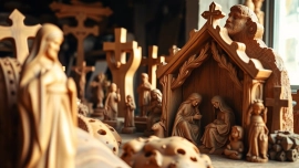 Showcasing exquisite olive wood carvings that reflect artisan craftsmanship and cultural heritage.