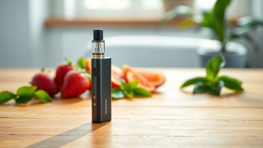 Showcase of nicotine free vapes with fresh fruit flavors, highlighting a modern vaping experience.