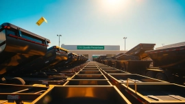 Explore top dumpster trailers for sale with a variety of models showcased in a lively dealership.