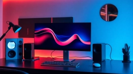 Showcase the line電腦版官方下載 interface on a modern computer screen within a stylish workspace.