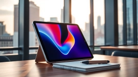 Buy iPad Pro displayed prominently on a stylish desk with modern office elements.
