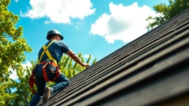 Quality asphalt shingle roofing Texas installation, showcasing a contractor securing high-quality shingles on a sloped roof.