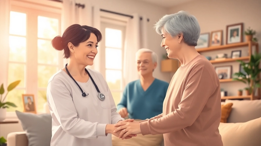 Providing compassionate in home care austin tx with a professional caregiver assisting an elderly individual.