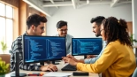 Team collaborating on GitHub Copilot vs Gemini comparison in modern office