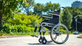 Electric Wheelchair showcased in an urban park highlighting its modern design and lightweight frame.
