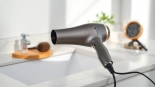 Styling with a powerful Hair Dryer showcasing sleek design and modern features.