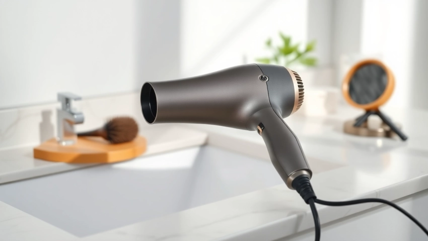 Styling with a powerful Hair Dryer showcasing sleek design and modern features.