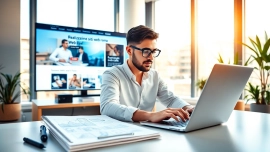 Realizzazione siti web roma con un designer professionista al lavoro in un ambiente moderno.