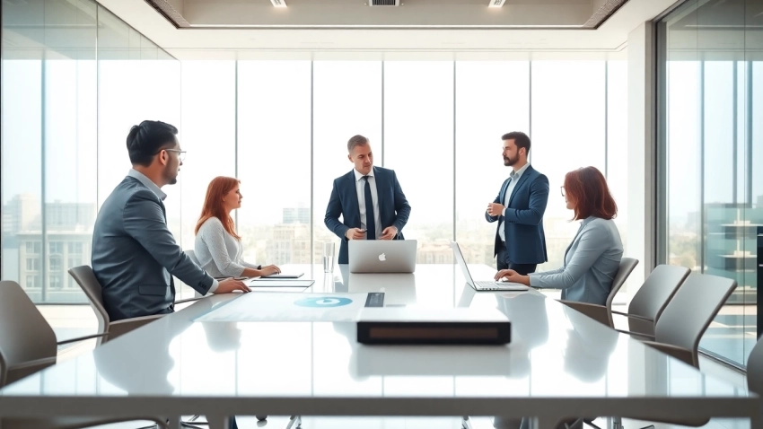 PedroVazPaulo leading a strategic meeting in a modern office setting, fostering collaboration.