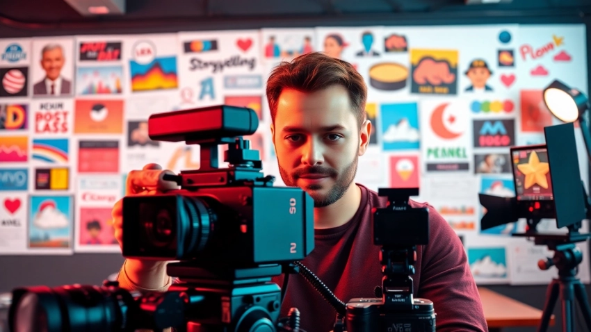 Creating engaging branded content in a modern studio with a professional filmmaker.