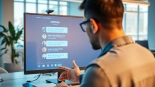 AI chat bot engaging with users in a modern office environment, showcasing productivity.