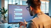 AI chat bot engaging with users in a modern office environment, showcasing productivity.