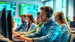 Team providing IT support service collaboratively in a modern office setting.