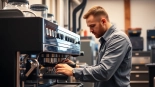 Technician providing Cimbali teknik servis for espresso machines, repairing defects with precision.