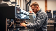 Technician providing Cimbali teknik servis for espresso machines, repairing defects with precision.