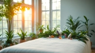 Healing journey at lovehealingexpansion.ca featuring a cozy massage space with crystals and greenery.