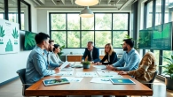 Dynamic team at a cannabis marketing agency collaborating on strategic plans and branding.