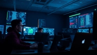 Der red teaming Prozess mit Cybersicherheitsexperten in einem Hochtechnologie-Kontrollraum.