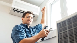 Expert conducting ac repair phoenix az on a residential unit, showcasing professional tools and natural light.