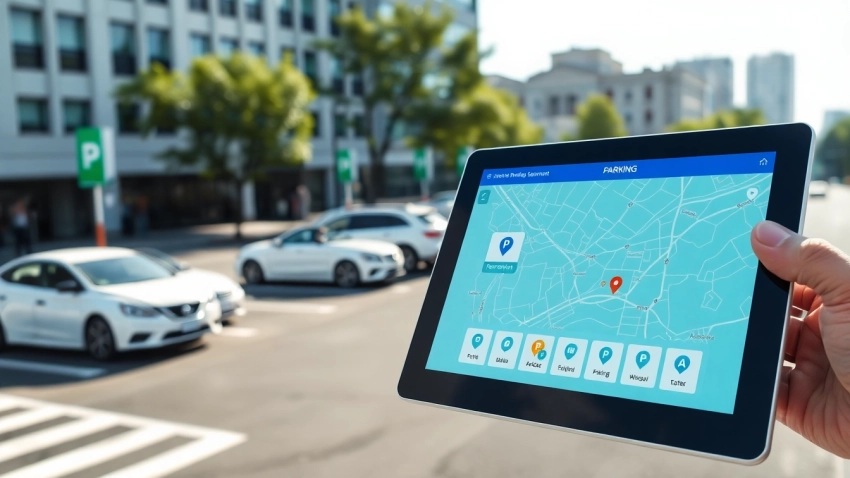 Manage VRR parking easily with a digital interface showcasing urban parking solutions.