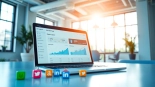 The best smm panel analytics on a sleek laptop in a bright office.