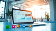 The best smm panel analytics on a sleek laptop in a bright office.
