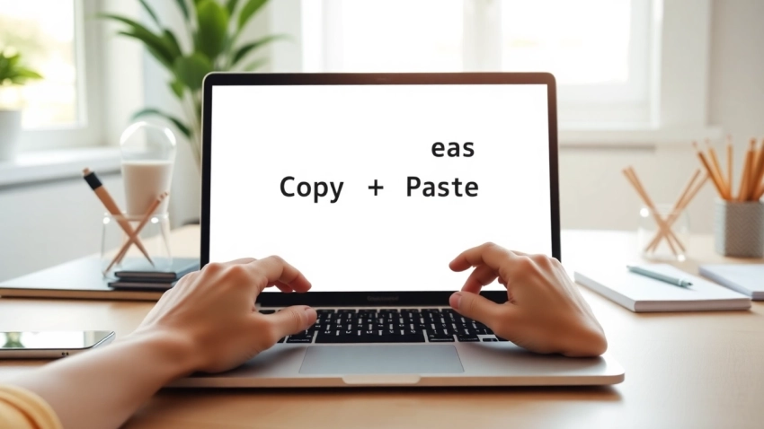 Learn how to copy and paste on Mac with hands demonstrating on a professional workspace.