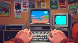 Engage with classic DOS games in a cozy nostalgic setting featuring a vintage computer.