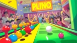 Tindakan melempar bola ke situs plinko dengan sorotan dan warna cerah di papan permainan