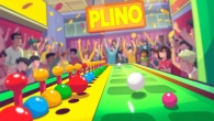 Tindakan melempar bola ke situs plinko dengan sorotan dan warna cerah di papan permainan