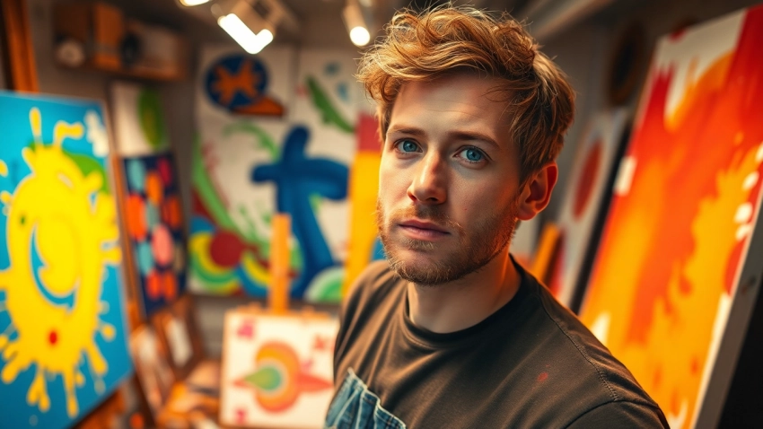 Speck Mellencamp engaged in artistic creation in his vibrant studio environment.