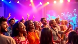 Musicians showcasing engaging music promotion services with vibrant energy and a lively audience.