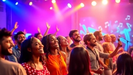Musicians showcasing engaging music promotion services with vibrant energy and a lively audience.