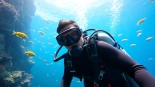 Engaging diver participates in a Bali diving course surrounded by vibrant coral reefs and tropical fish.